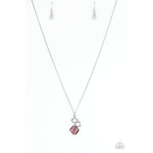 Paparazzi Stylishly Square Purple Moonstone Silver Rhinestone Crystal Necklace